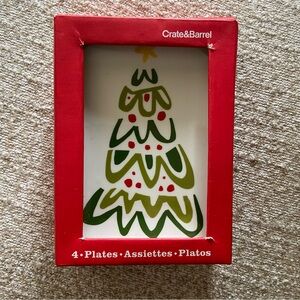 CRATE & BARREL Jolly Tree APPETIZER PLATES By Jane Dixon 2016 Set Of 4 Festive